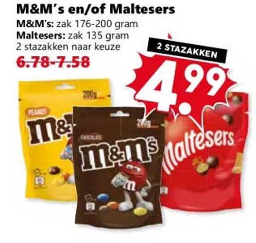 M&M’s en/of Maltesers 2 stazakken naar keuze