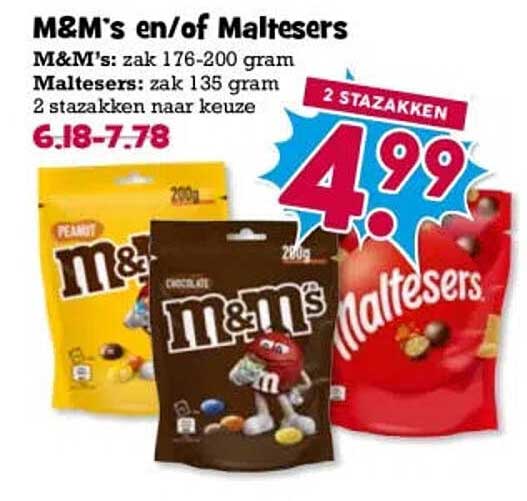 M&M's en/of Maltesers 2 zakken naar keuze