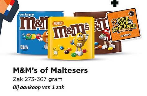 M&M’s of Maltesers Zak 273–367 gram Bij aankoop van 1 zak 2e zak 2,99