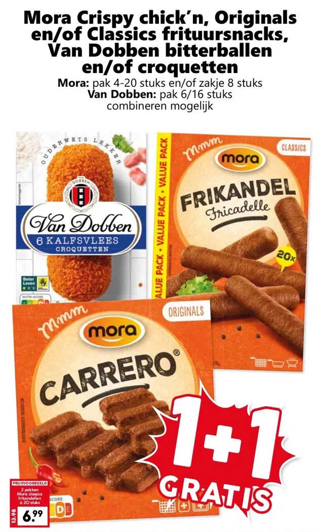 Mora Crispy chick'n, Originals en/of Classics frituursnacks, Van Dobben bitterballen en/of croquetten 1+1 gratis