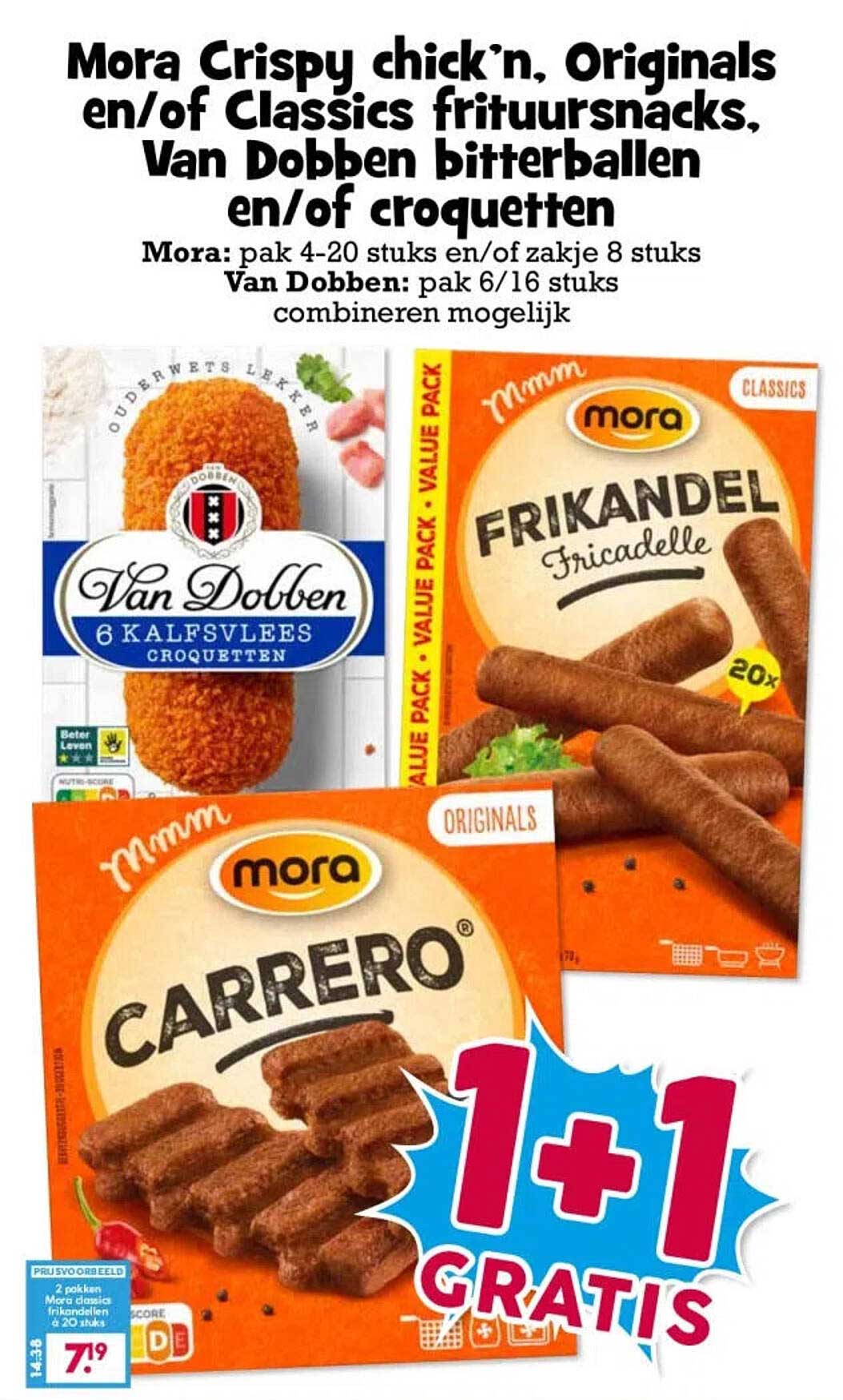 Mora Crispy chick’n, Originals en/of Classics frituursnacks, Van Dobben bitterballen en/of kroketten 1+1 gratis