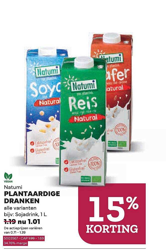 Natumi PLANTAARDIGE DRANKEN alle varianten bijv: Sojadrink, 1 L 15% KORTING
