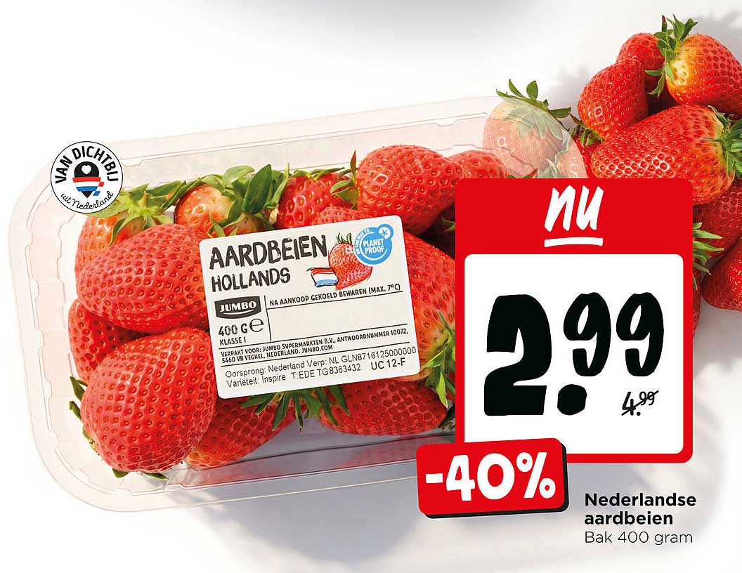 Nederlandse aardbeien Bak 400 gram -40%