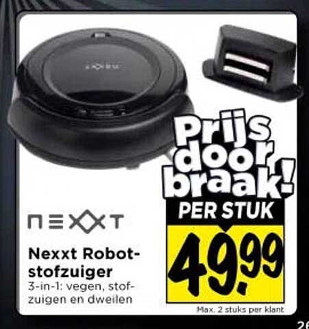 Nexxt Robot-stofzuiger 3-in-1: vegen, stofzuigen en dweilen Prijs doordraken! PER STUK