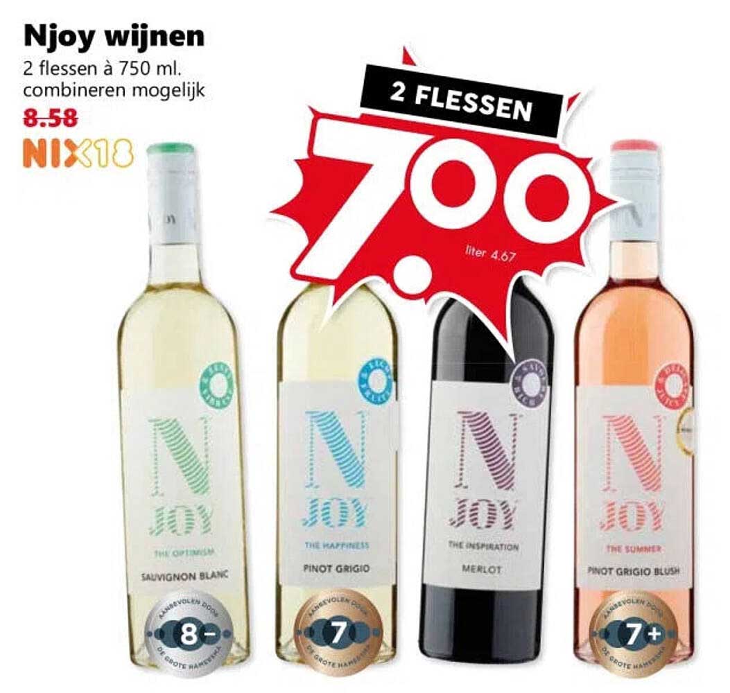 Njoy wijnen 2 flessen à 750 ml, combineren mogelijk