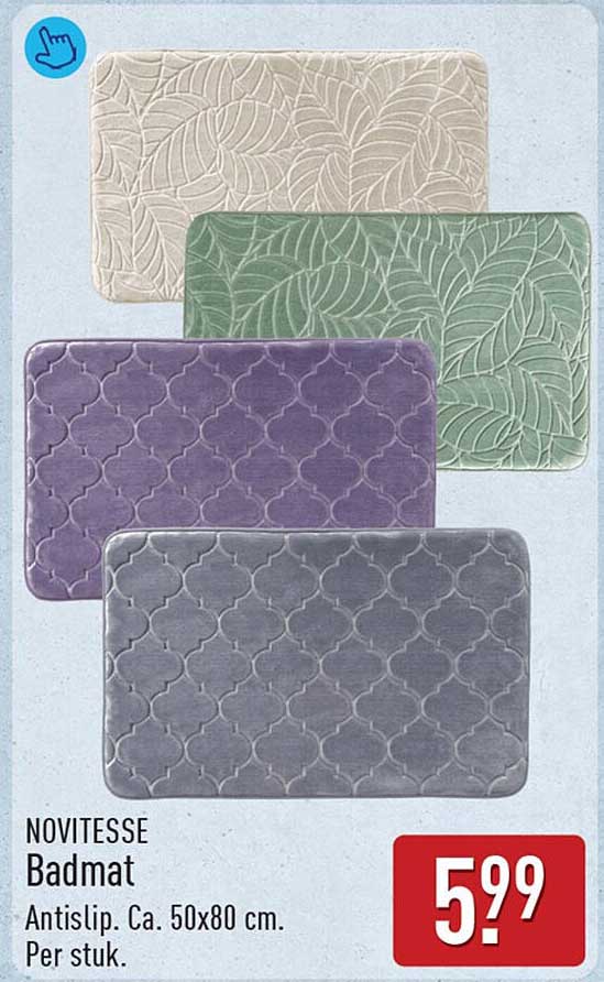 NOVITESSE Badmat Antislip. Ca. 50x80 cm. Per stuk.
