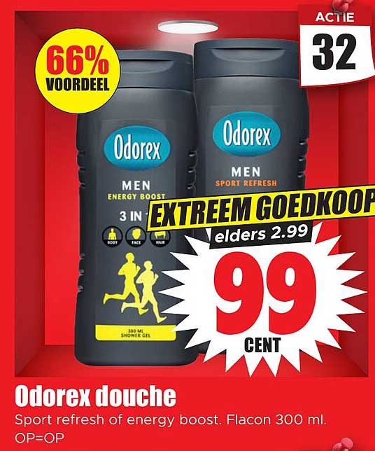 Odorex douche Sport refresh of energy boost. Flacon 300 ml. OP=OP