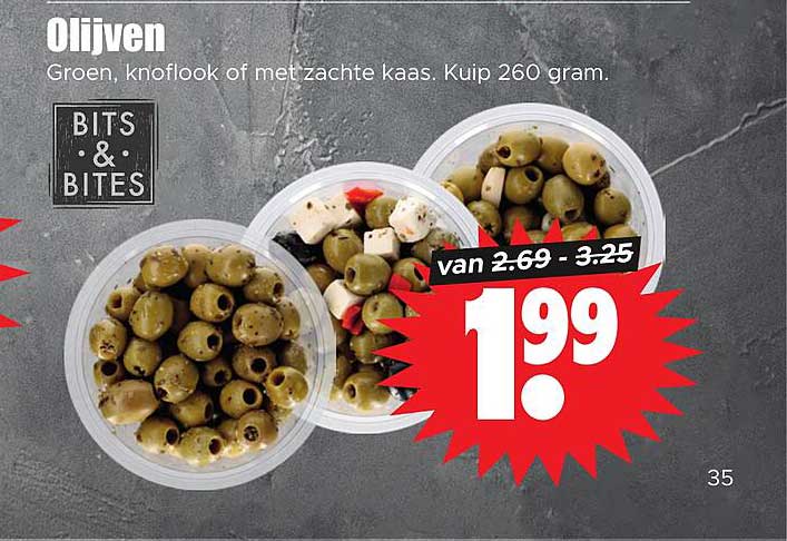 Olijven Groen, knoflook of met zachte kaas. Kuip 260 gram.