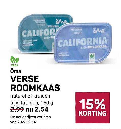 Öma Verse roomkaas naturel of kruiden bijv: Kruiden, 150 g 15% korting