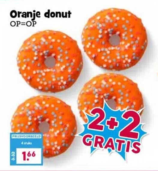 Oranje donut OP=OP 2+2 GRATIS