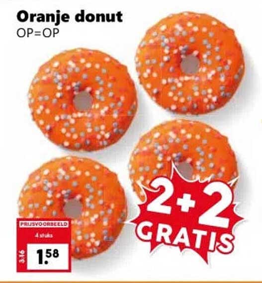 Oranje donut OP=OP 2+2 GRATIS