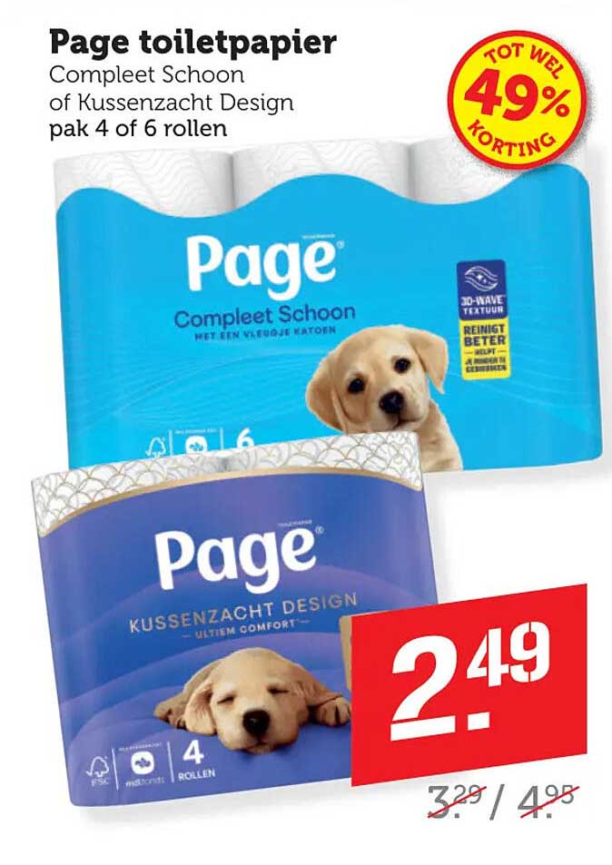 Page toiletpapier Compleet Schoon of Kussenzacht Design pak 4 of 6 rollen
