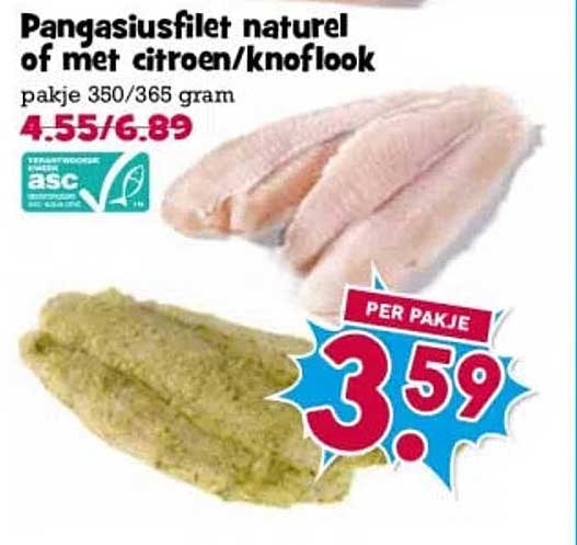 Pangasiusfilet naturel of met citroen/knoflook