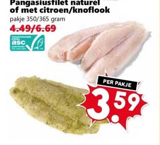 Pangasiusfilet naturel of met citroen/knoflook
