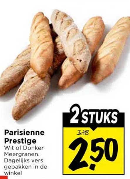 Parisienne Prestige Wit of Donker Meergranen. Dagelijks vers gebakken in de winkel 2 stuks