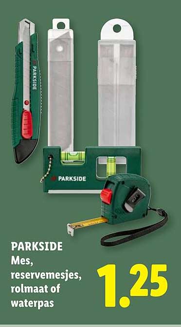 PARKSIDE Mes, reservemesjes, rolmaat of waterpas