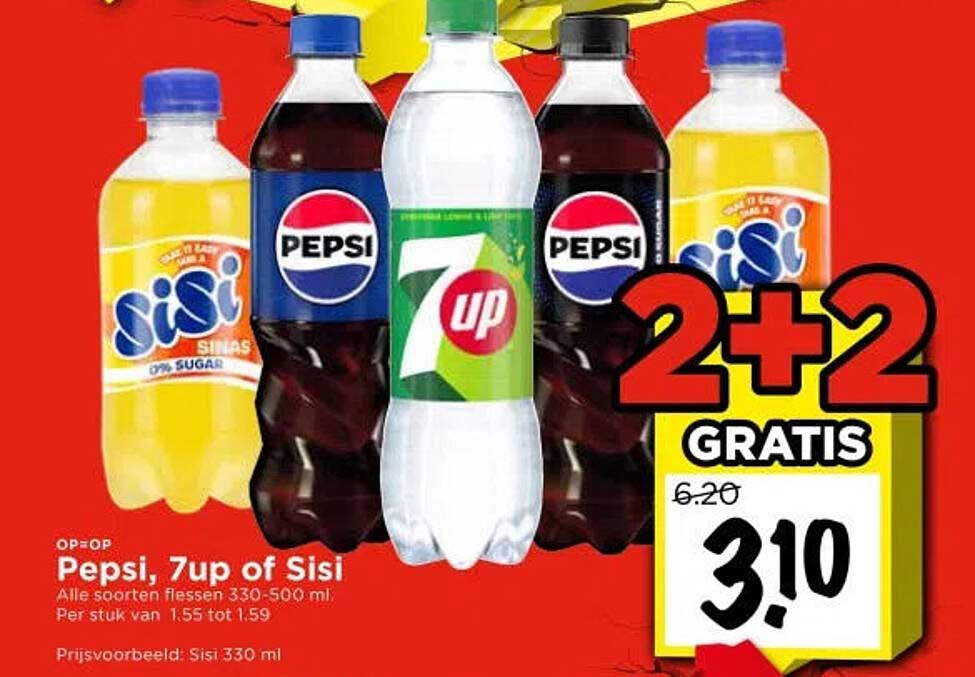 Pepsi, 7up of Sisi 2+2 GRATIS