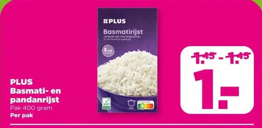 PLUS Basmati- en pandanrijst Pak 400 gram Per pak