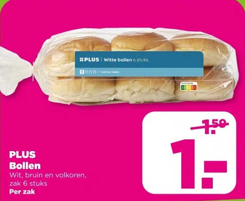 PLUS Bollen Wit, bruin en volkoren, zak 6 stuks