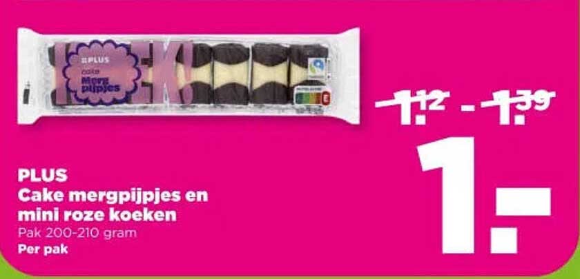 PLUS Cake mergpijpjes en mini roze koeken