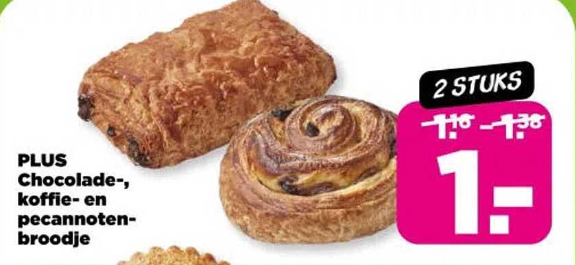 PLUS Chocolade-, koffie- en pecannoten-broodje 2 STUKS