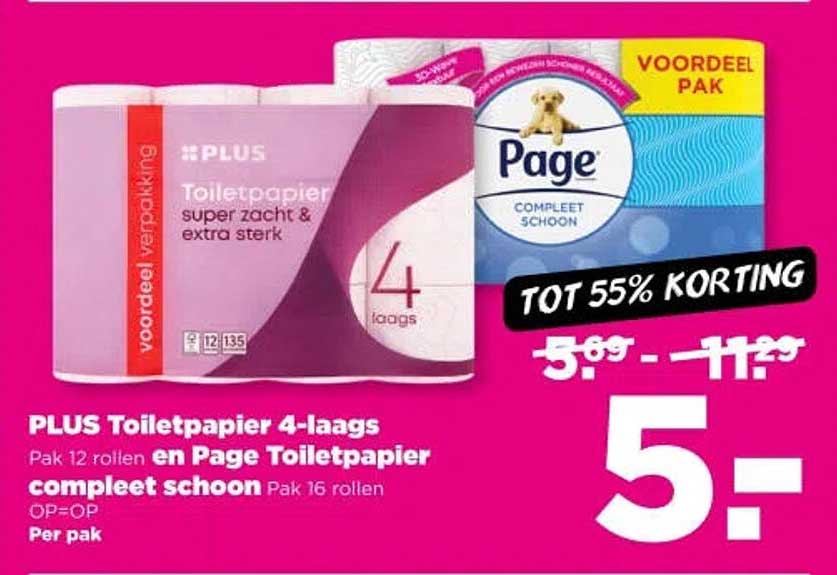 PLUS Toiletpapier 4-laags Pak 12 rollen en Page Toiletpapier compleet schoon Pak 16 rollen