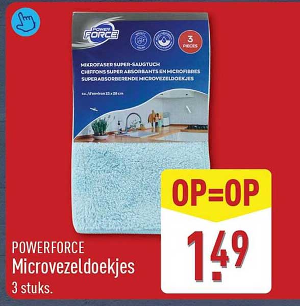 POWERFORCE Microvezeldoekjes 3 stuks. OP=OP