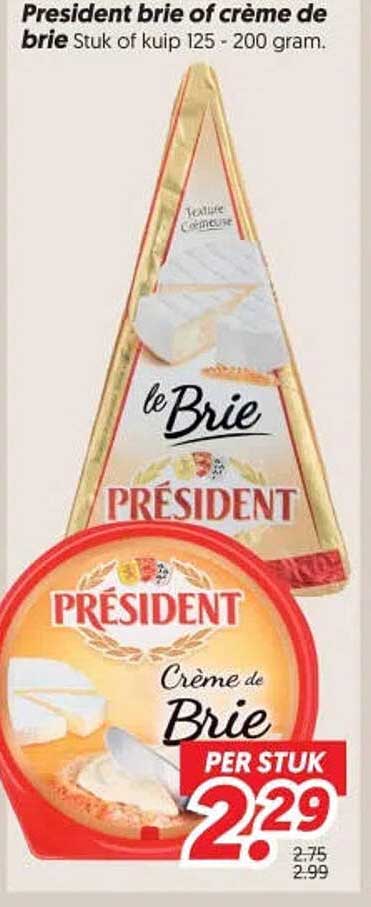 President brie of crème de brie Stuk of kuip 125 - 200 gram.