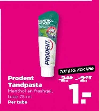 Prodent Tandpasta Menthol en freshgel, tube 75 ml Per tube