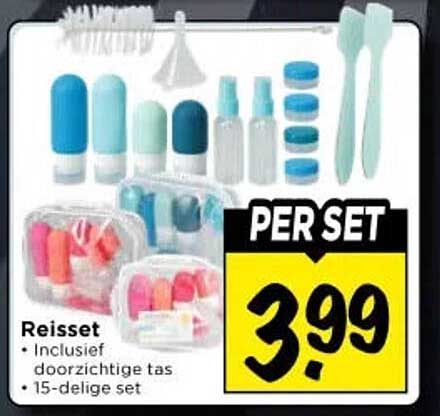 Reisset - Inclusief doorzichtige tas - 15-delige set