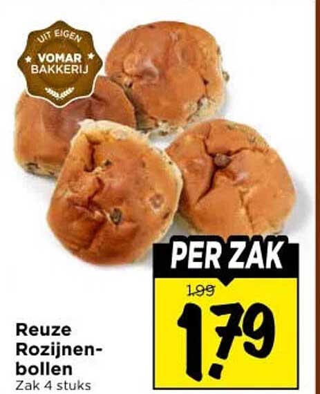 Reuze Rozijnenbollen - Zak 4 stuks