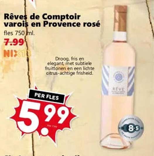 Réves de Comptoir varois en Provence rosé fles 750 ml. PER FLES