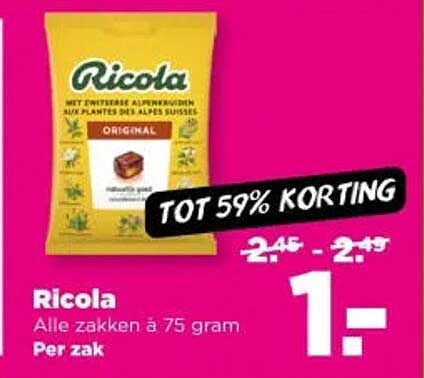 Ricola Alle zakken à 75 gram Per zak TOT 59% KORTING