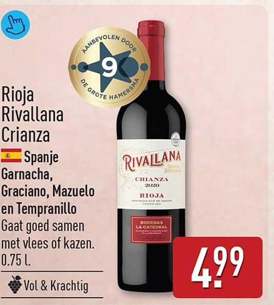 Rioja Rivallana Crianza Spanje Garnacha, Graciano, Mazuelo en Tempranillo