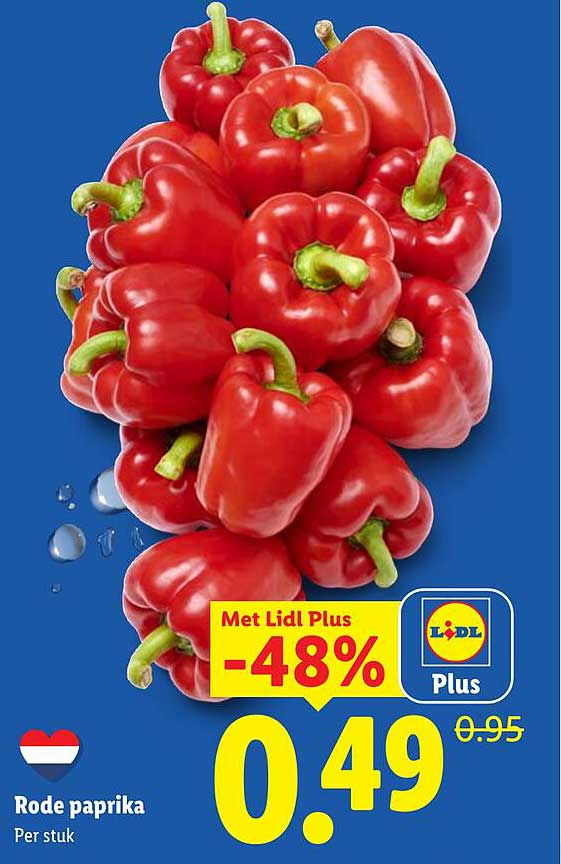 Rode paprika per stuk Met Lidl Plus -48%