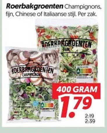 Roerbakgroenten Champignons, fijn, Chinese of Italiaanse stijl. Per zak.