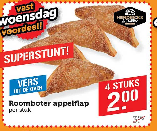 Roomboter appelflap per stuk - vast woensdag voordeel! - Superstunt! - vers uit de oven - 4 stuks 2.00