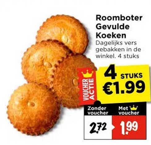 Roomboter Gevulde Koeken 4 stuks voucher actie