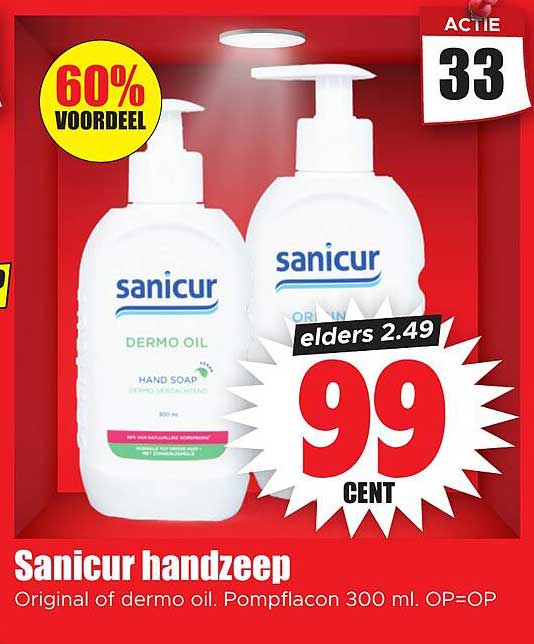Sanicur handzeep Original of dermo oil. Pompflacon 300 ml. OP=OP