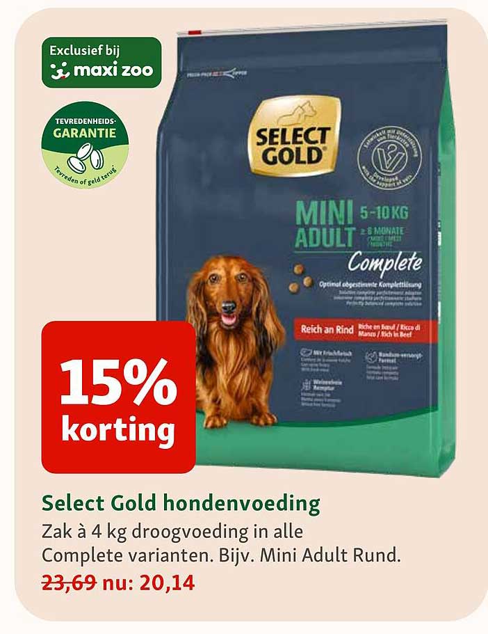 Select Gold hondenvoeding 15% korting