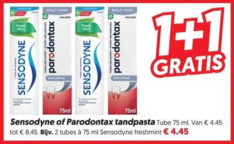 Sensodyne of Parodontax tandpasta Tube 75 ml 1+1 GRATIS