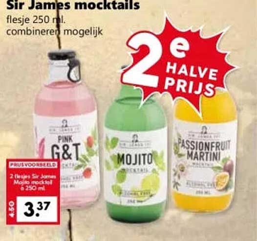 Sir James mocktails flesje 250 ml, combineren mogelijk 2e halve prijs