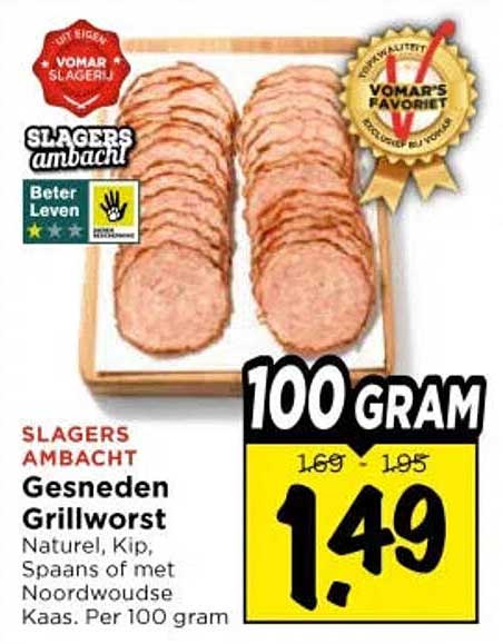 SLAGERS AMBACHT Gesneden Grillworst