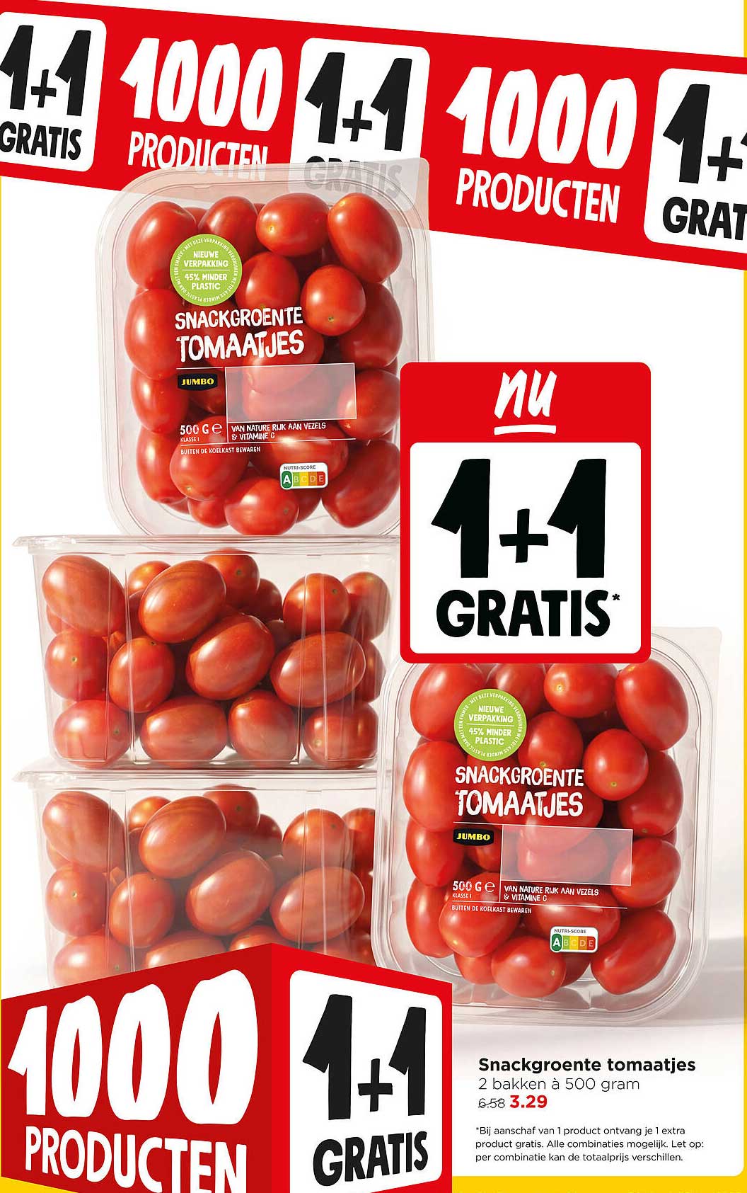 Snackgroente tomaatjes 2 bakken à 500 gram 1+1 gratis