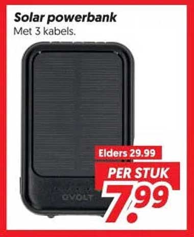 Solar powerbank Met 3 kabels.