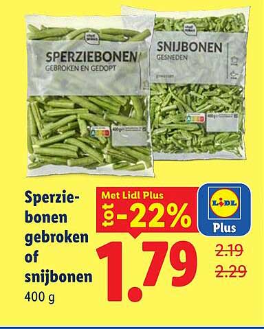 Sperziebonen gebroken of snijbonen 400 g -22%