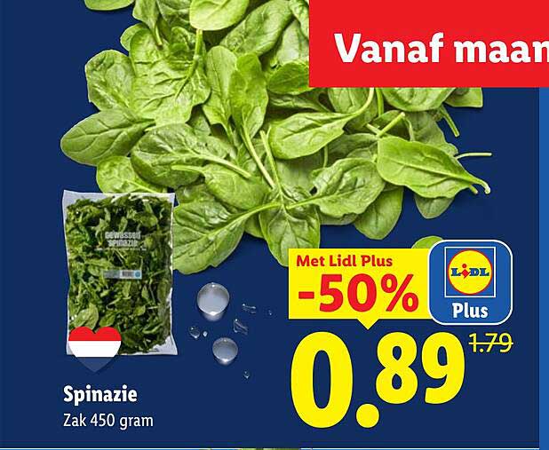 Spinazie Zak 450 gram Met Lidl Plus -50%