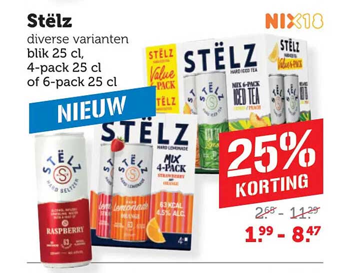 Stëlz diverse varianten blik 25 cl, 4-pack 25 cl of 6-pack 25 cl 25% korting