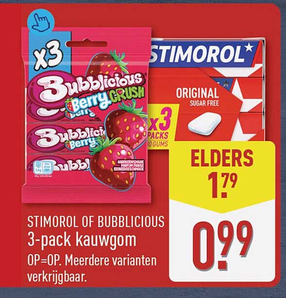 STIMOROL OF BUBBLICIOUS 3-pack kauwgom OP=OP. Meerdere varianten verkrijgbaar.