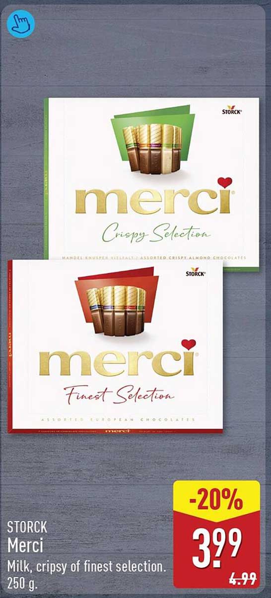 STORCK Merci Milk, crispy of finest selection. 250 g. -20%